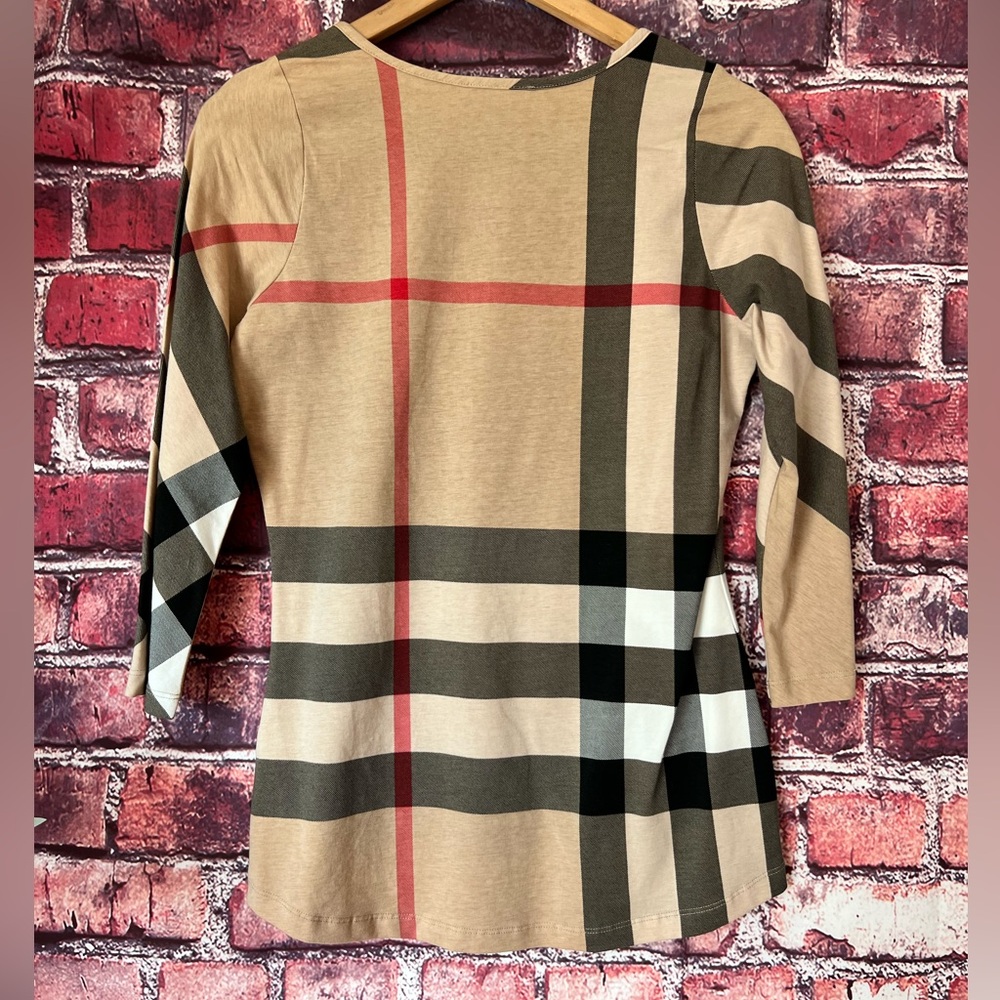 Burberry Brit Giant Check Scoop Neck 3/4 Sleeve Tee - Picture 5 of 6